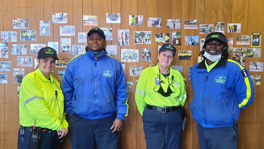 From left to right: Andrea McFarland, Muhmud Habeeb Shafeek, Janice Douds and Terry Williams are the four most senior Downtown Dayton Ambassadors.